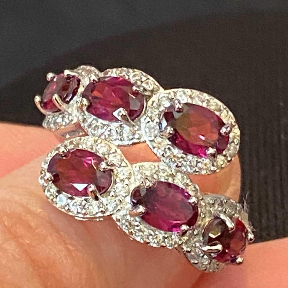NWOT RASPBERRY RHODOLITE W ZIRCON STERLING RING - Picture 4 of 12